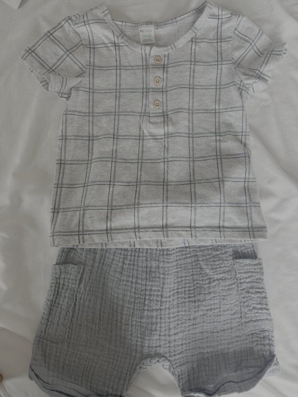 Petit Lem Baby Boy Shirt and Shorts Set 18M Blue Plaid
